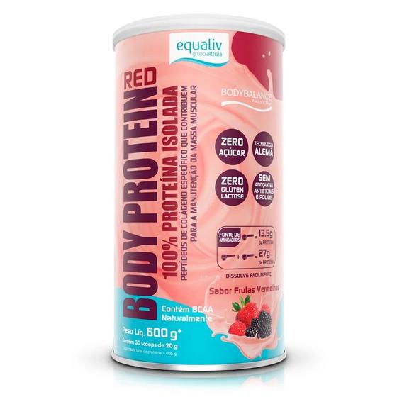 Imagem de Proteína Isolada Body Protein Com Colágeno Zero Açúcar Sabor Frutas Vermelhas 600g Equaliv