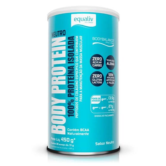 Imagem de Proteína Isolada Body Protein Com Colágeno Zero Açúcar Sabor Neutro 450g Equaliv