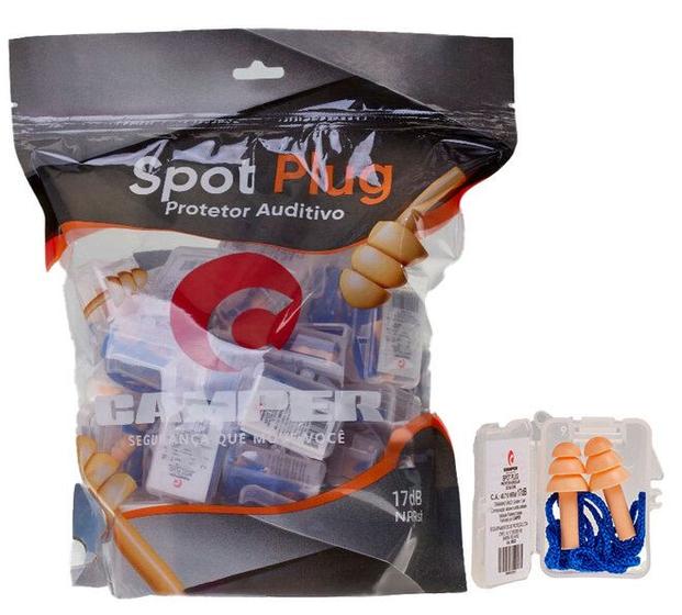 Imagem de Protetor Auricular Camper Spot Plug Laranja Com Cordão Azul 17DB CA 49710 - Pacote 50 Unidades