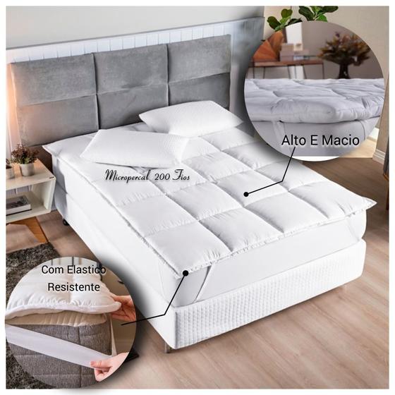 Imagem de Protetor Cama Colchao Pillow Top King 200fios Macio Siliconado Alto Micropercal Suavitec