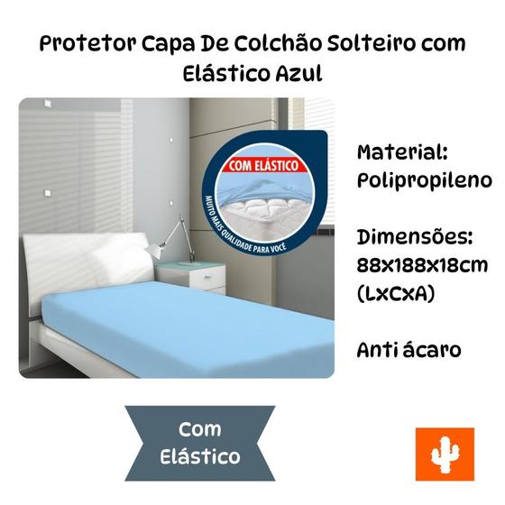 Imagem de Protetor Capa de Colchão Solteiro com Elástico Azul