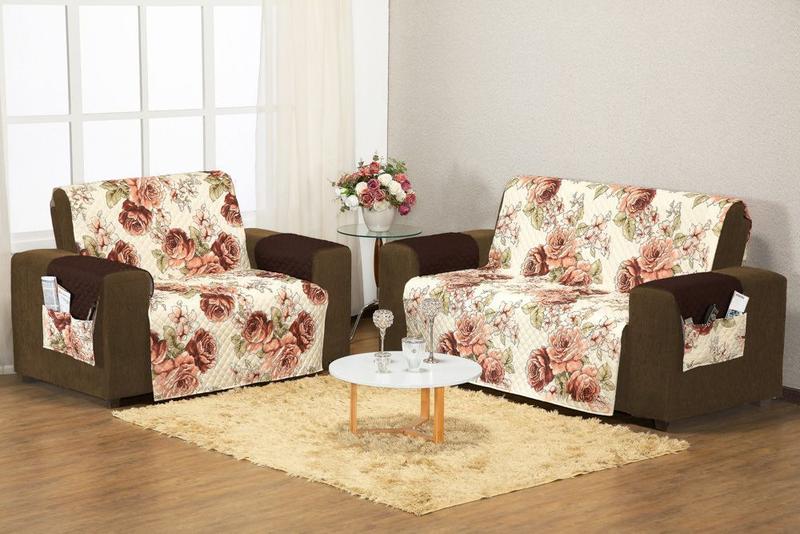 Imagem de Protetor Capa De Sofa Aquarela Estampado 2 E 3 Lugares - Floral Marrom 