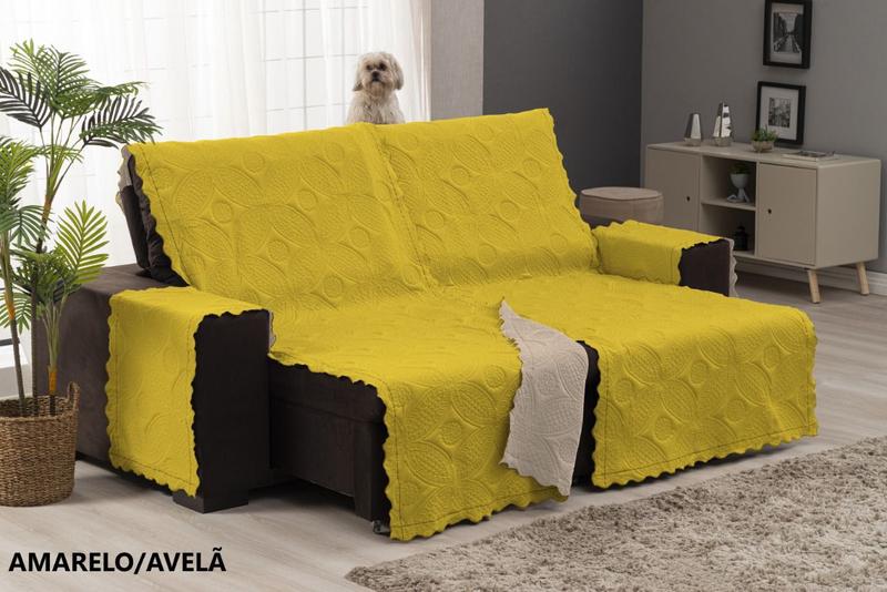 Imagem de Protetor capa para sofá retrátil reclinável de 2 lugares  dupla face cor: amarelo / avelã (bege)