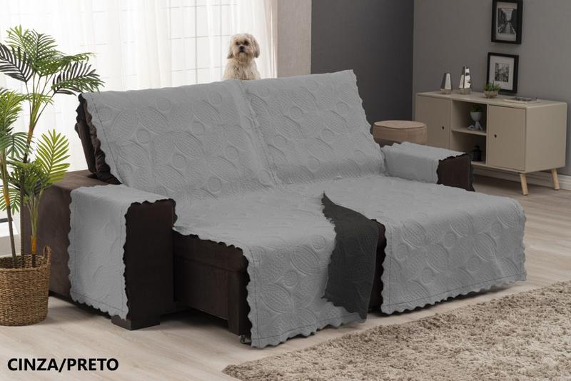 Imagem de Protetor capa para sofá retrátil reclinável de 2 lugares  dupla face cor: cinza / preto