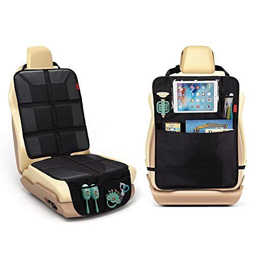 Imagem de Protetor de cadeirinha com estofamento grosso + organizador de carros no banco traseiro, tampa de assento de carro XL para cadeirinha infantil, tecido impermeável & durável 600D, Kick Mat Back Seat c/ Bolsos de armazenamento