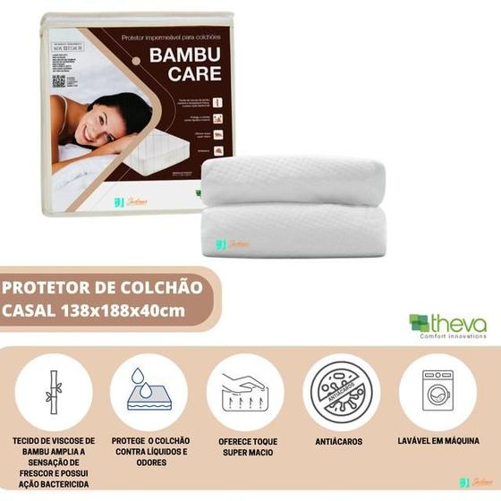 Imagem de Protetor de Colchão Casal Impermeável Theva Bambu Care 138x188x40