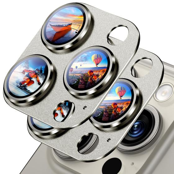 Imagem de Protetor de Lente Uyiton para iPhone 16 Pro/Pro Max - Vidro Temperado com Metal (2 Unidades)