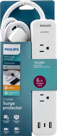 Imagem de Protetor de sobretensão Power Strip Philips EZfit 3-Outlet White