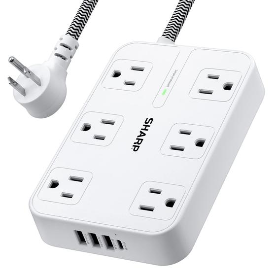 Imagem de Protetor de sobretensão Power Strip SHARP 6 tomadas 4 portas USB