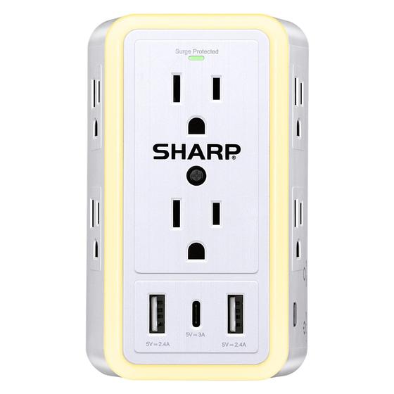 Imagem de Protetor de sobretensão Power Strip Sharp USB com 6 tomadas e 3 USB