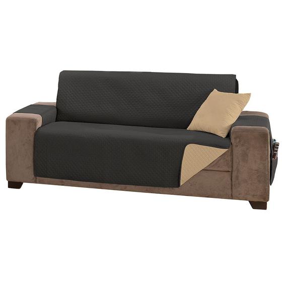 Imagem de Protetor de Sofá Impermeável Dupla Face 3 Lugares King Microfibra - Preto/Cáqui