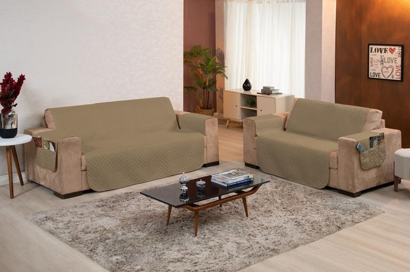 Imagem de Protetor de Sofá Matelado 3 e 2 Lugares Com Bolso Lateral e Porta Objetos