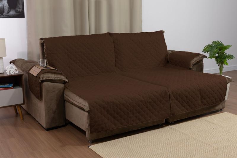 Imagem de Protetor de Sofá Retrátil 2,20 Lugares 2m Com Bolso Lateral e Porta Copos De MDF