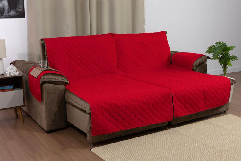 Imagem de Protetor de sofá retrátil de dois lugares com porta copos de madeira e bolso lateral 2,40m