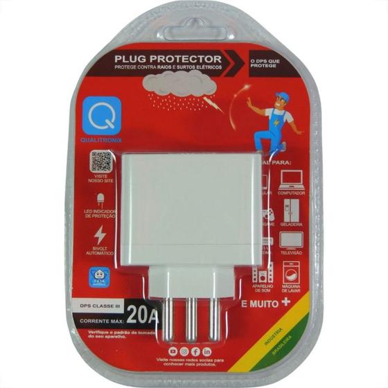 Imagem de Protetor De Surto Plug 2P+T 20A Qualitronix Branco Qpp04B