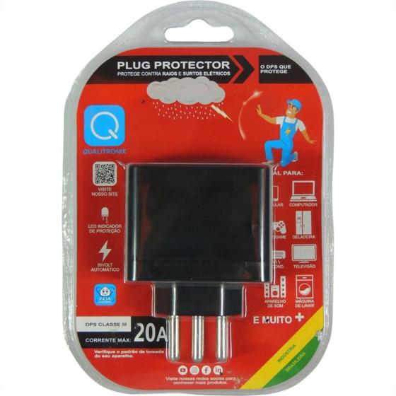 Imagem de Protetor De Surto Plug 2P+T 20A Qualitronix Preto Qpp04P