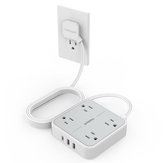 Imagem de Protetor de Surto TESSAN com 10 Pés, 4 Tomadas AC e 3 USB
