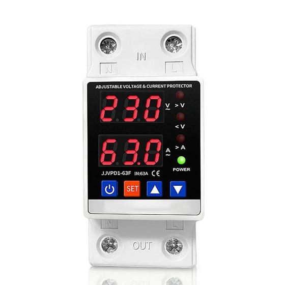 Imagem de Protetor de Surtos Ajustável com Display Duplo - 40A, 63A, 80A, 230V - Trilho DIN