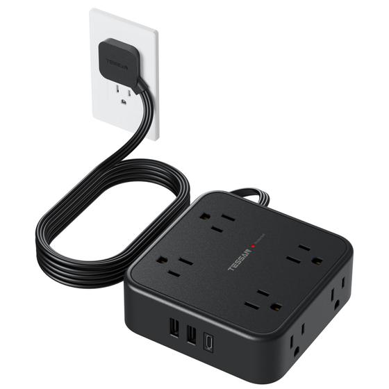 Imagem de Protetor de Surtos TESSAN com 8 Tomadas AC e 3 USB - Cabo de 5 Pés