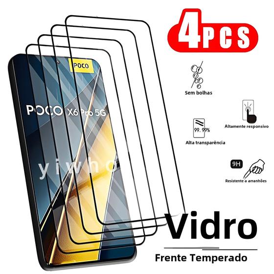 Imagem de Protetor de Tela de Vidro Temperado para Xiaomi Poco X6 Pro, X5 e X3 NFC (4 Unidades)