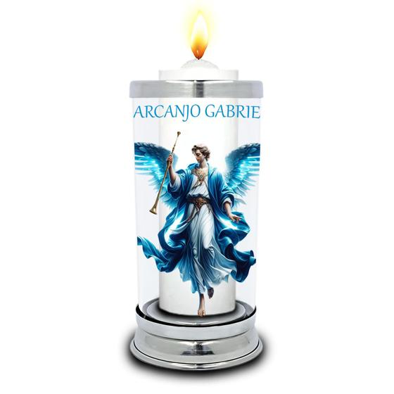 Imagem de Protetor de Velas 7 dias Imagem Arcanjo Gabriel Copo Vidro 