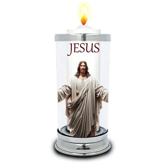 Imagem de Protetor de Velas 7 dias Jesus Vidro Castiçal