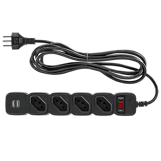 Imagem de Protetor Eletrônico Intelbras EPE 204 USB, com 4 Tomadas e 2x USB, Preto - 4824205