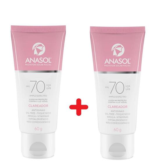 Protetor Facial Anasol Fps 70 Clareador Toque Seco Kit C/2 Menor preço em Protetor Facial Anasol Fps 70 Clareador Toque Seco Kit C/2