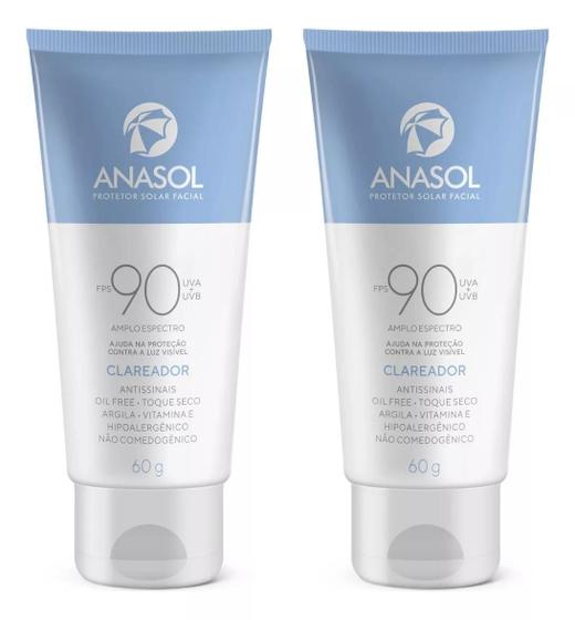Imagem de Protetor Facial Anasol Fps 90 Clareador Toque Seco Kit C/2