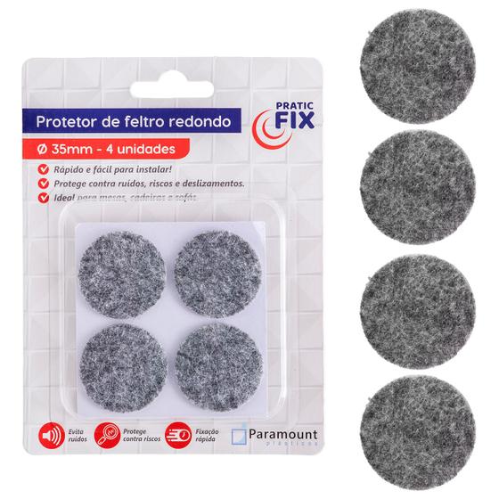 Imagem de Protetor Feltro Adesivo Redondo 35mm 4 Uni Proteção Durabilidade Preservação Fixa Superfícies Fita dupla-face Discreto Pés móveis Cadeiras Gavetas