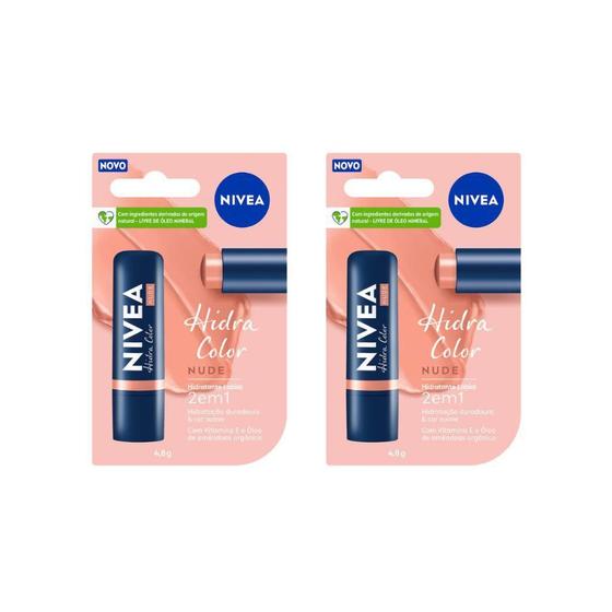 Imagem de Protetor Labial Nivea 4,8G Hidra Color Nude - Kit C/2 Un