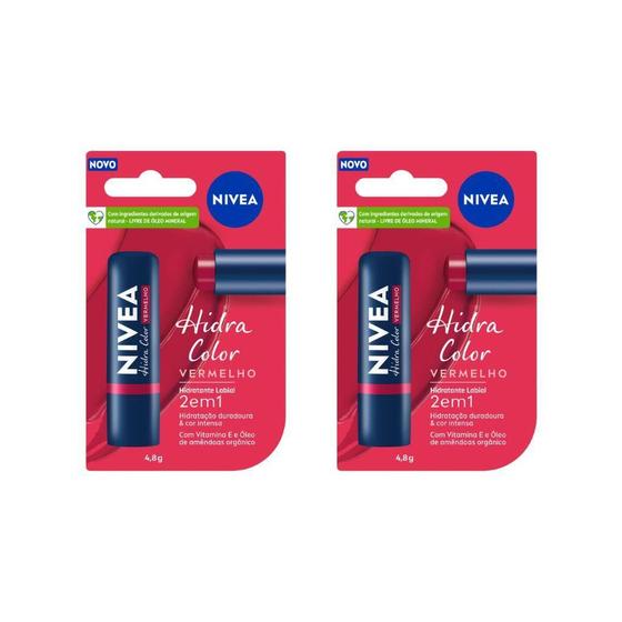 Imagem de Protetor Labial Nivea 4,8G Hidra Color Vermelho - Kit 2Un