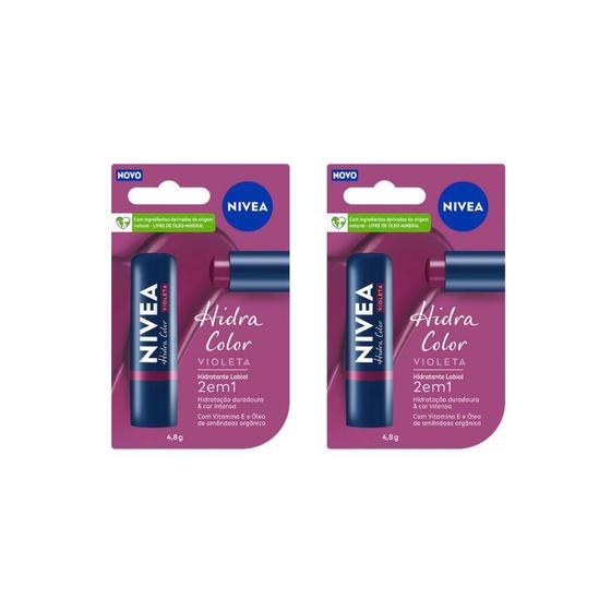 Imagem de Protetor Labial Nivea 4,8G Hidra Color Violeta - Kit Com 2Un