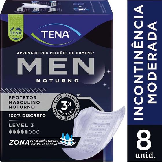 Imagem de Protetor Masculino Noturno Tena Men Nível 3 Absorção Moderada 8 Unidades