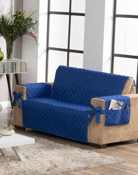 Imagem de Protetor para sofá de 2 lugares com laço azul