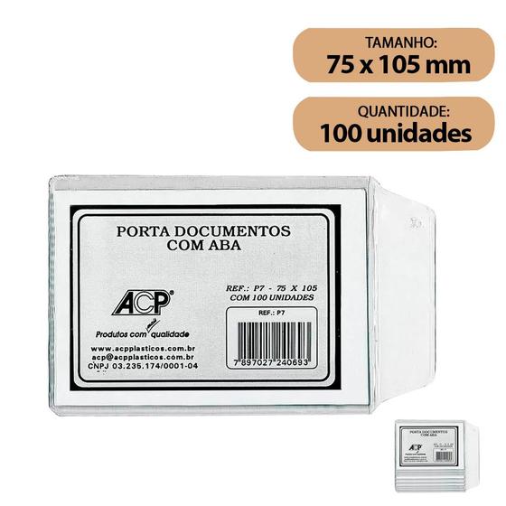 Imagem de Protetor Porta Documentos com Aba Acp 75x105mm P-7 C/100