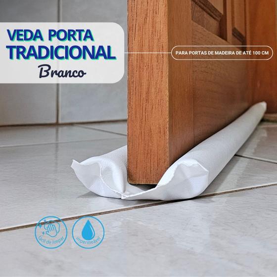 Imagem de Protetor Rolinho Veda Porta Tradicional Impermeável Branco Ideal Portas Tradicional Madeira até 100cm