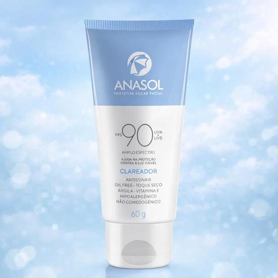 Protetor Solar Facial Anasol Toque Seco Clareador FPS 90