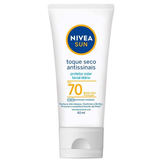 Protetor Solar Facial Antissinais NIVEA Sun Toque Seco FPS70 Menor preço em Protetor Solar Facial Antissinais NIVEA Sun Toque Seco FPS70