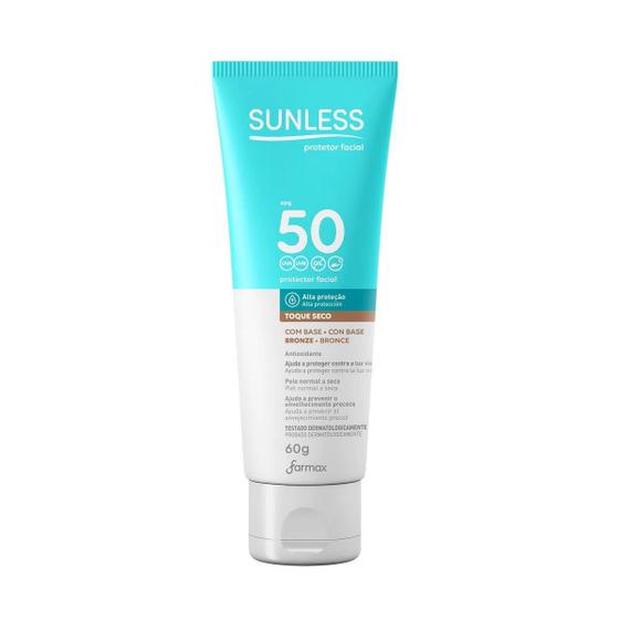 Imagem de Protetor Solar Facial FPS 50 Com Base Bronze Toque Seco 60g Sunless Farmax