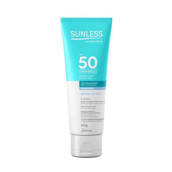 Imagem de Protetor Solar Facial FPS 50 Sem Base Toque Seco Sem Cor 60g Sunless Farmax