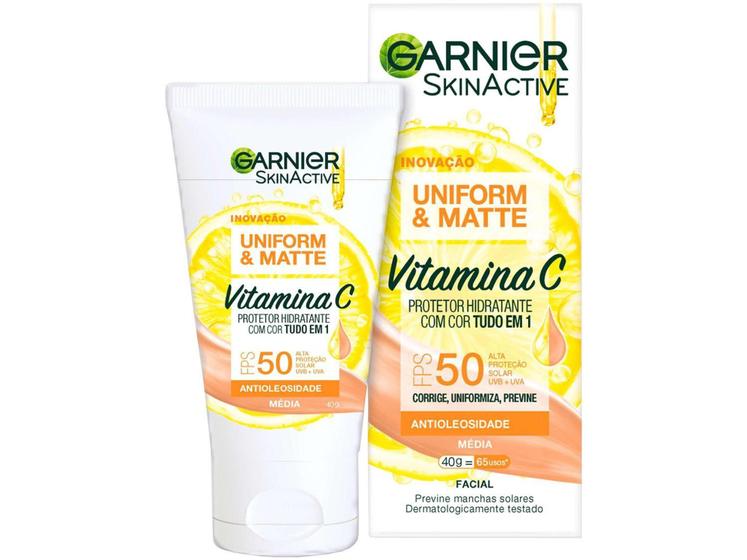 Imagem de Protetor Solar Facial Garnier Uniform & Matte  - Vitamina C FPS 50 Cor Média 40g