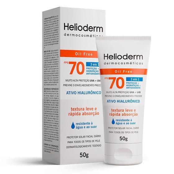 Protetor Solar Facial Helioderm Oil Free 3 em 1 FPS 70 Sem Cor 50g Imagem de Protetor Solar Facial Helioderm Oil Free 3 em 1 FPS 70 Sem Cor 50g