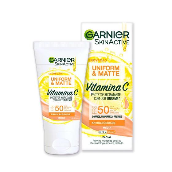 Imagem de Protetor Solar Facial Hidratante Garnier Uniform & Matte Vitamina C FPS 50 Média 40g