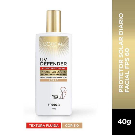 Imagem de Protetor Solar Facial L'Oréal Paris UV Defender Fluido FPS 60 Cor Média 3.0 40g