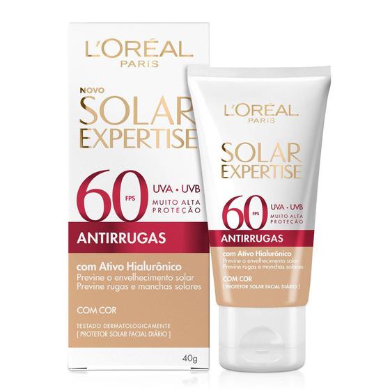 Imagem de Protetor Solar Facial L'Oréal Solar Expertise Antirrugas FPS 60 com Cor 40g
