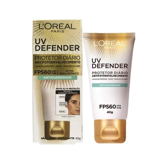 Imagem de Protetor Solar Facial L oreal uV Defender antioleosidade FPS 60, sem cor com 40g