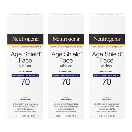 Imagem de Protetor Solar Facial Neutrogena Age Shield SPF 70 - Pacote com 3 Unidades (90ml cada)