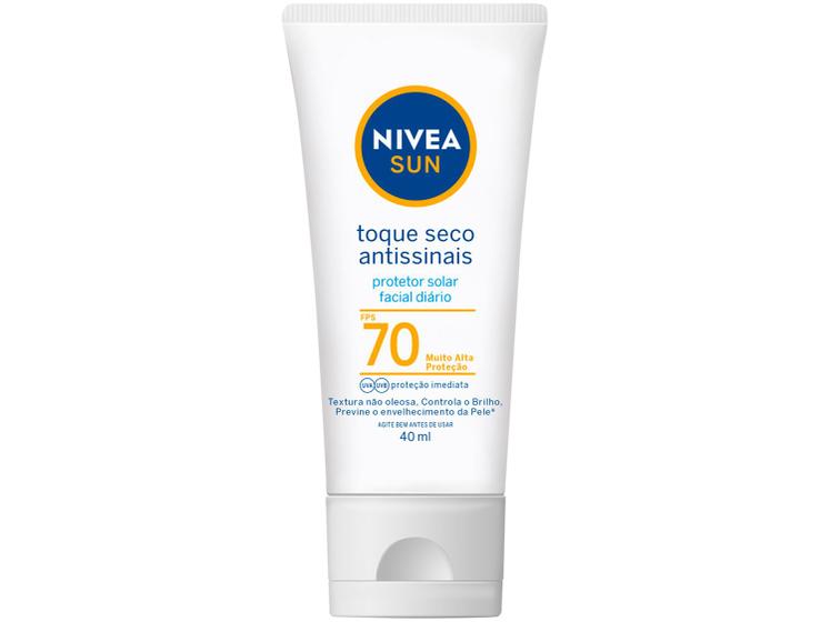 Protetor Solar Facial Nivea FPS 70 Sun Toque Seco - Antissinais 40ml Imagem de Protetor Solar Facial Nivea FPS 70 Sun Toque Seco