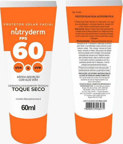 Imagem de Protetor Solar Facial Nutryderm 60 Fps Toque Seco 60ml